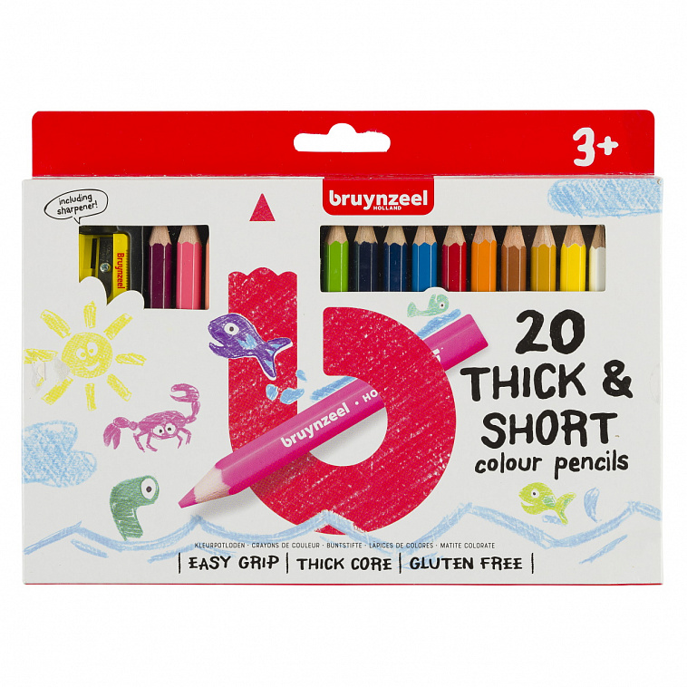 Набор карандашей цветных Bruynzeel 20 шт (толстые)+ точилка, для детей от 3 лет, в картонной коробке