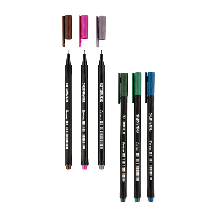Набор цветных линеров Sketchmarker "Artist Fine Pen" Intense 6 цветов в картонной упаковке 606x758