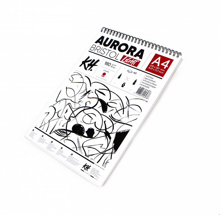 Альбом для графики на спирали Aurora Bristol А4 40 л, гладкий, альбомная ориентация