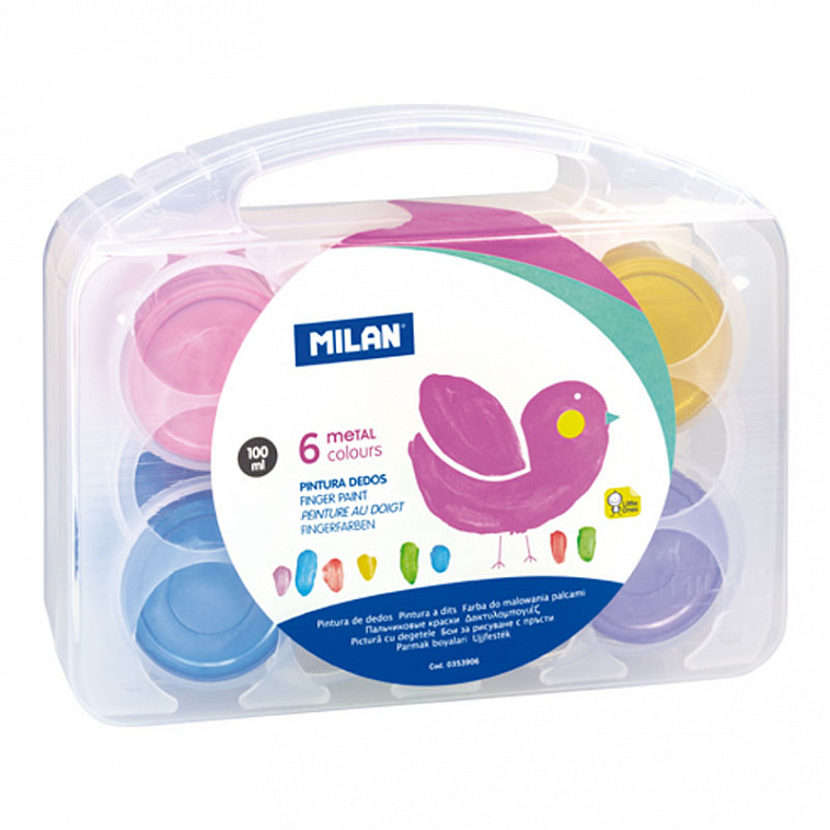 Набор пальчиковых красок MILAN 6 цв х 100 мл, перламутровые цвета, в пластиковом боксе
