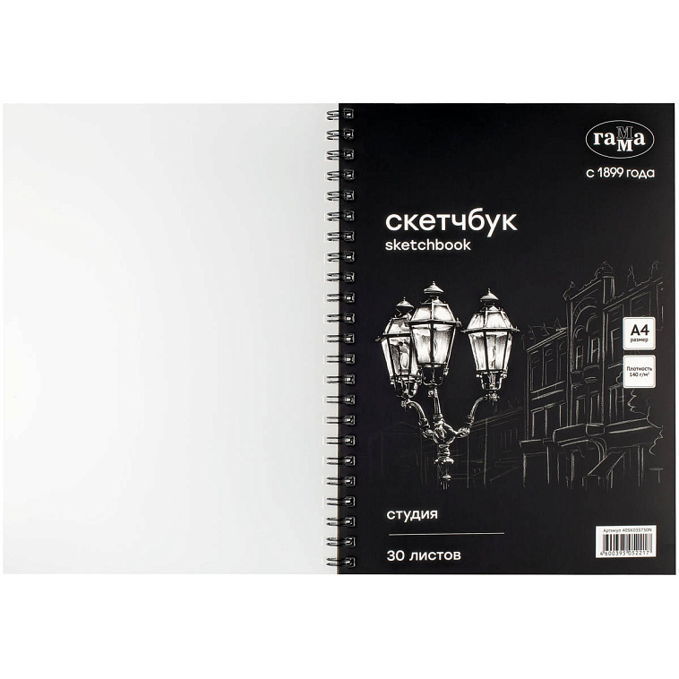 Альбом для графики на спирали Гамма "Студия" А4 30 л 140 г, черный 606x758