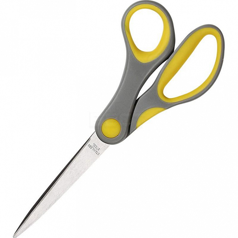 Ножницы Attache 205 мм с пластиковыми прорезиненными эллиптическими ручками, цвет серый/желт.