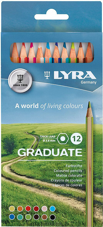 Набор гексагональных карандашей цветных Lyra "Graduate" 12 цв, в картонной коробке  