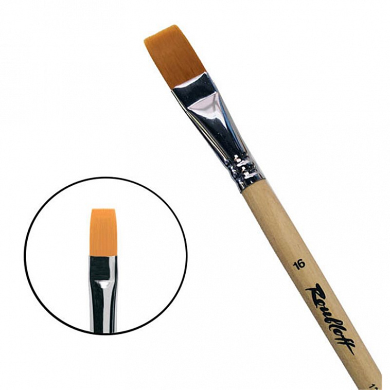 Кисть синтетика №16 плоская Roubloff "1222" длинная ручка п/лак 606x758