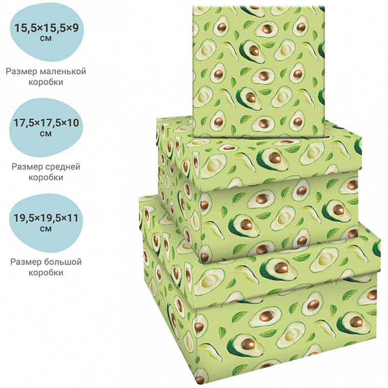 Набор квадратных коробок 3в1, MESHU "Avocado", (19,5*19,5*11-15,5*15,5*9см) 606x758