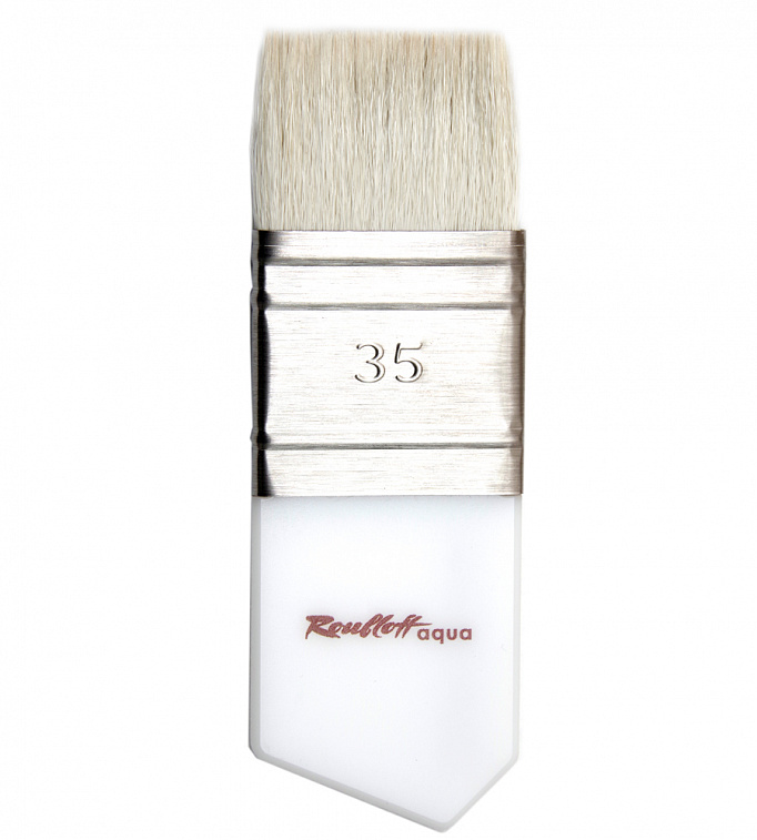 Кисть коза белая №35 плоская Roubloff "Aqua Wide flat" ручка короткая из оргстекла со скосом 606x758