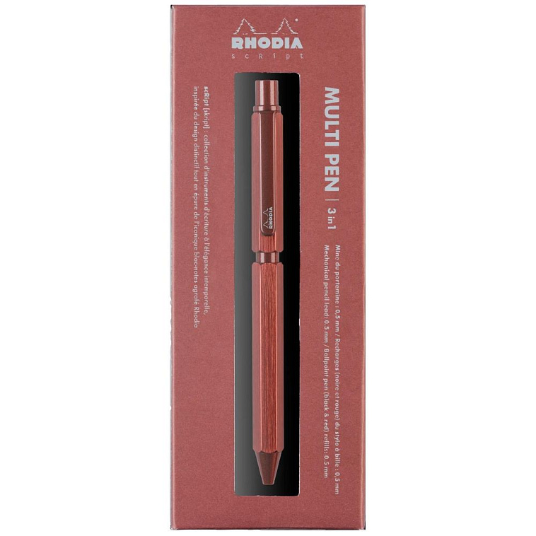 Ручка мультисистемная Rhodia, 3в1 (черный+красный+кар 0,5), корпус Коричневый 606x758