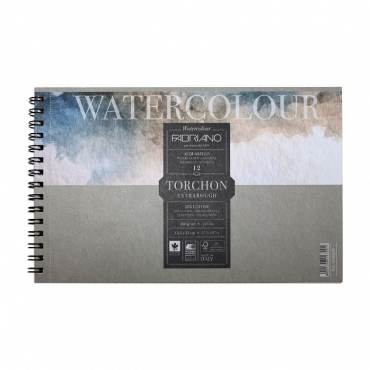 Альбом для акварели на спирали Fabriano "Watercolour studio Torchon" 13,5х21 см 12 л 300 г