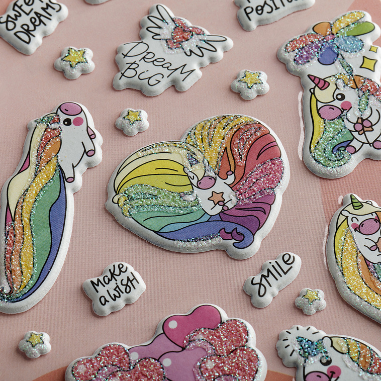Наклейки объемные MESHU "Rainbow unicorn", 10*23 см, пакет европодвес 606x758