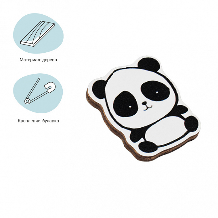 Значок деревянный MESHU "Hello panda", 2,7*3,3 см