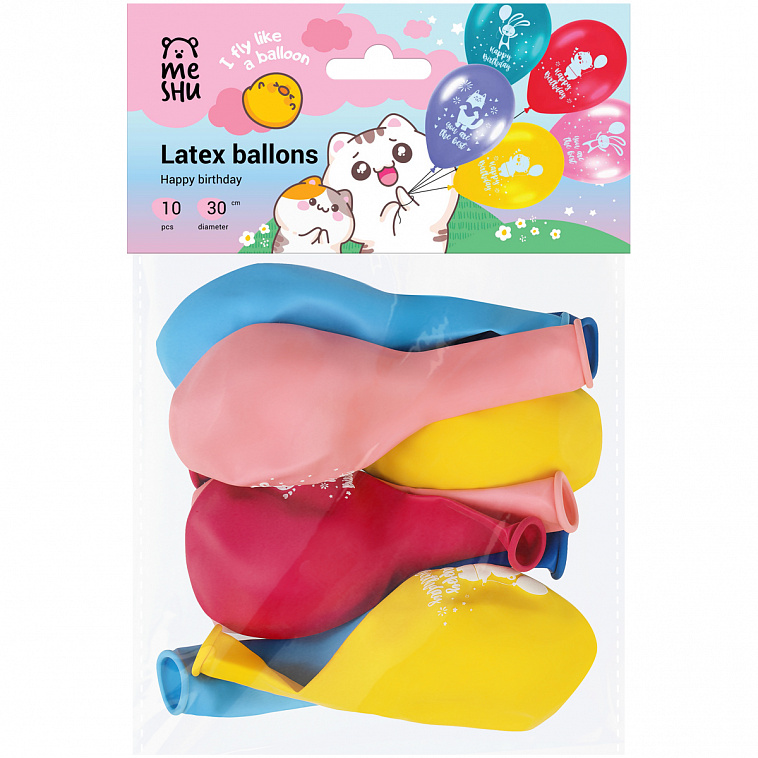 Воздушные шары MESHU "Happy birthday" 10 шт., М12/30 см, пастель, ассорти 606x758