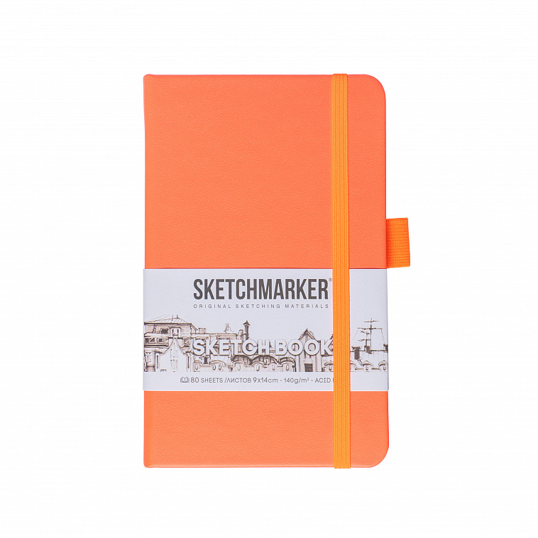 Блокнот для зарисовок Sketchmarker 9*14 cм 80 л 140 г, твердая обложка Неоновый коралл 606x758