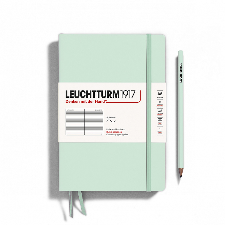 Блокнот в линейку Leuchtturm1917 "Natural Colors" 14,5x21 см 61 л, мягкая обложка, цвет:  Мятный 606x758