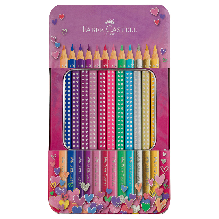 Набор карандашей цветные Faber-Castel "Sparkle", 12 цв., трехгран., метал. короб 606x758