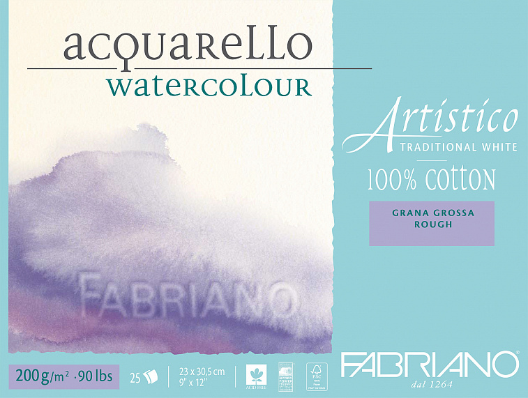 Альбом-склейка для акварели Fabriano "Artistico" Торшон 23x30,5 см 25 л 200 г 100% хлопок