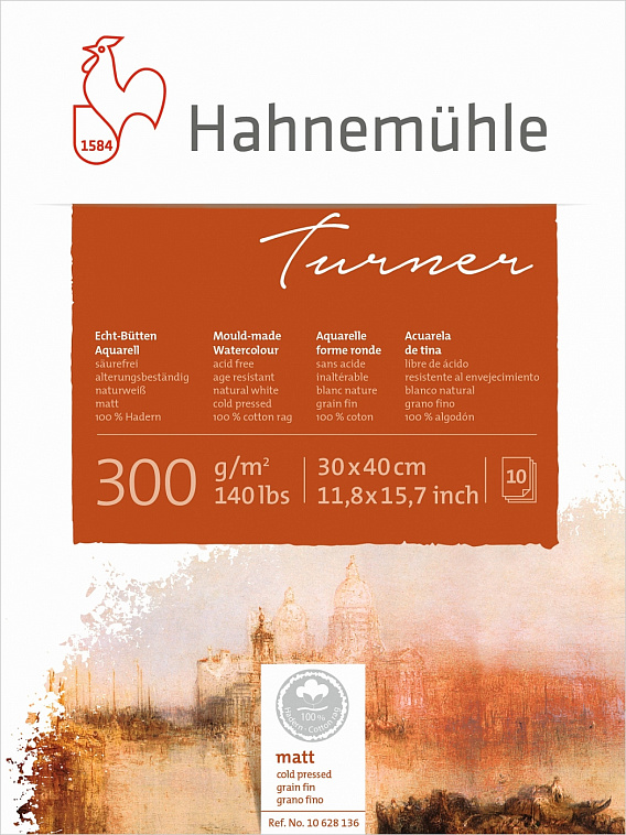 Альбом-склейка для акварели Hahnemuhle "William Turner" 30x40 см 10 л 300 г, хлопок 100%, мелкое зерно