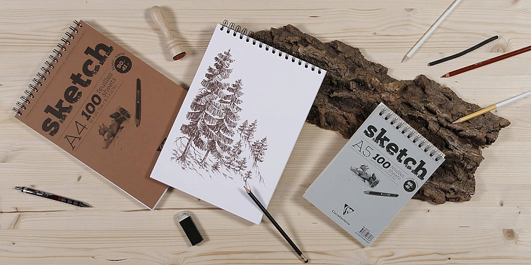 Скетчбук на спирали Clairefontaine"Sketch" A3 50 л 90 г, коричневый 606x758