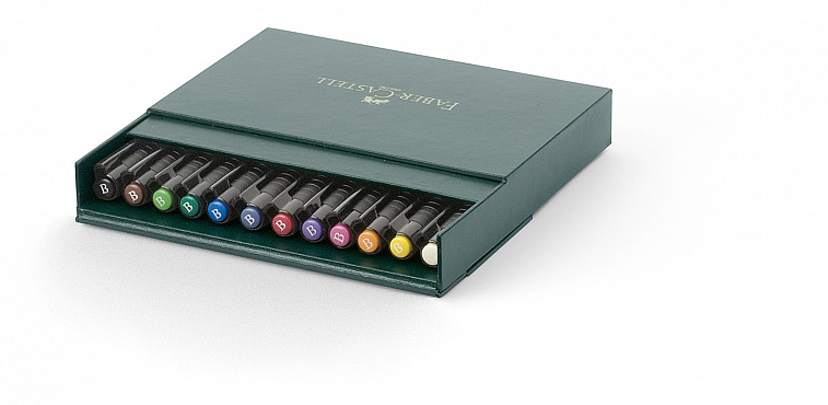 Набор ручек капиллярных Faber-Castell "Pitt artist pen" 12 цв, в кожзам. коробке
