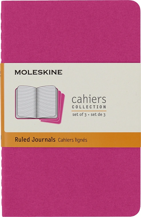 Блокнот в линейку Moleskine "Cahier Journal" 3 шт Pocket 90х140 мм 64 стр, обложка розовая неон 606x758