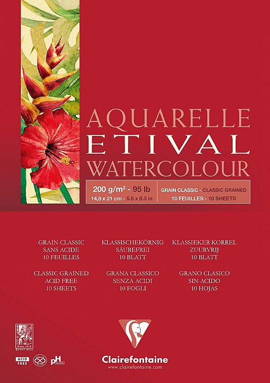 Альбом-склейка для акварели Clairefontaine "Etival" 14,5х21 см 10 л 200 г, классическое зерно 