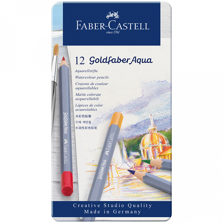 Набор карандашей акварельных Faber-castell "Goldfaber Aqua" 12 цв, в металлической коробке