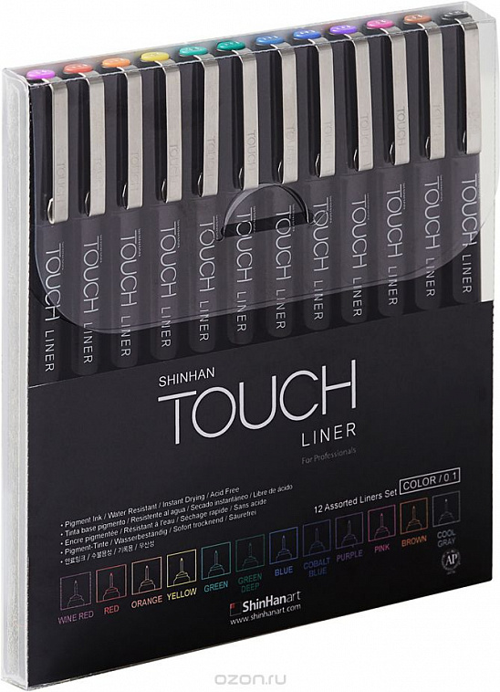 Набор линеров Touch Liner 12 шт. цветные 0,1 мм