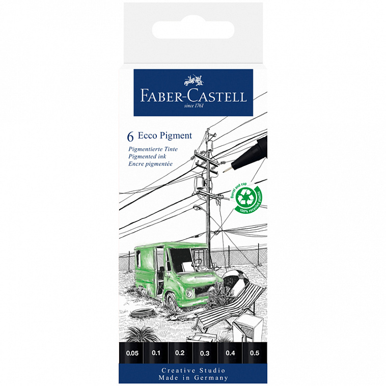 Набор ручек капиллярных Faber-Castell "Ecco Pigment" (0,05/0,1/ 0,2/0,3/0,4/0,5мм) 6 шт, черные, евр