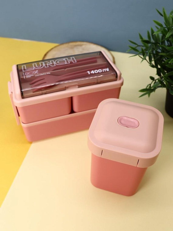 Ланчбокс "Big lunch", pink (ложка+вилка+сумочка) 606x758