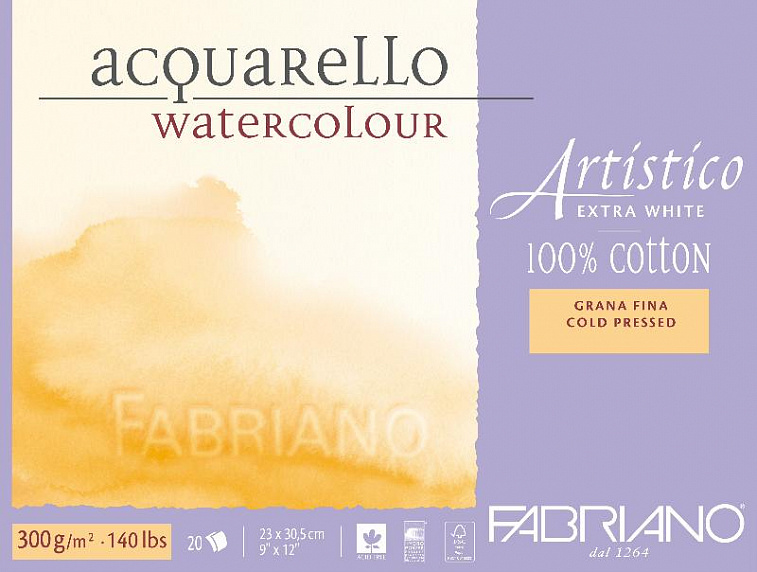 Альбом на спирали для акварели Fabriano "Artistico" Фин 23х30,5 см 20 л 300 г, экстра белый