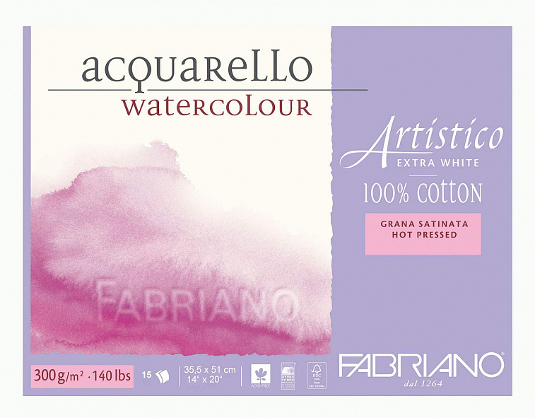 Альбом-склейка для акварели Fabriano "Artistico" Сатин 35,5х51 см 15 л 300 г, экстра белый