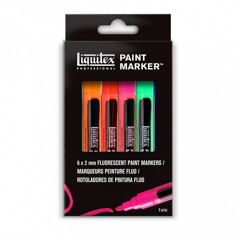 Набор акриловых маркеров Liquitex "Paint marker Fine" 6 цв*2 мм, флуоресцентные