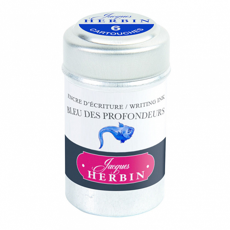 Набор картриджей для перьевой ручки Herbin,  Bleu des profondeurs Сине-черный, 6 шт 606x758