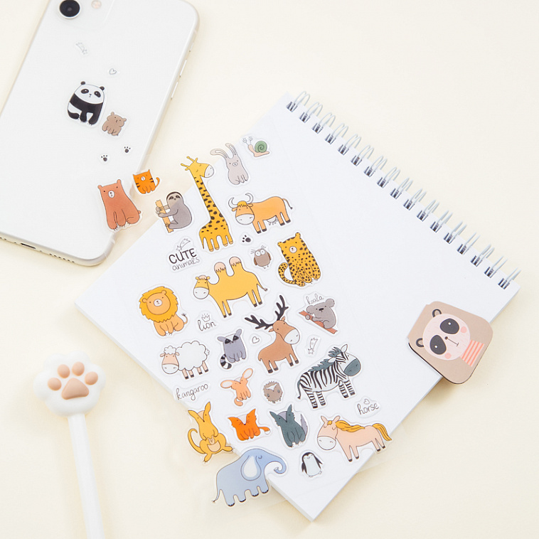 Наклейки гелевые MESHU "Cute animals", 10*22см, 37 наклеек 606x758