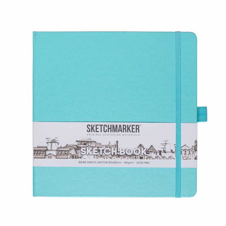 Блокнот для зарисовок Sketchmarker 20*20 cм 80 л 140 г, твердая обложка Аквамарин 606x758