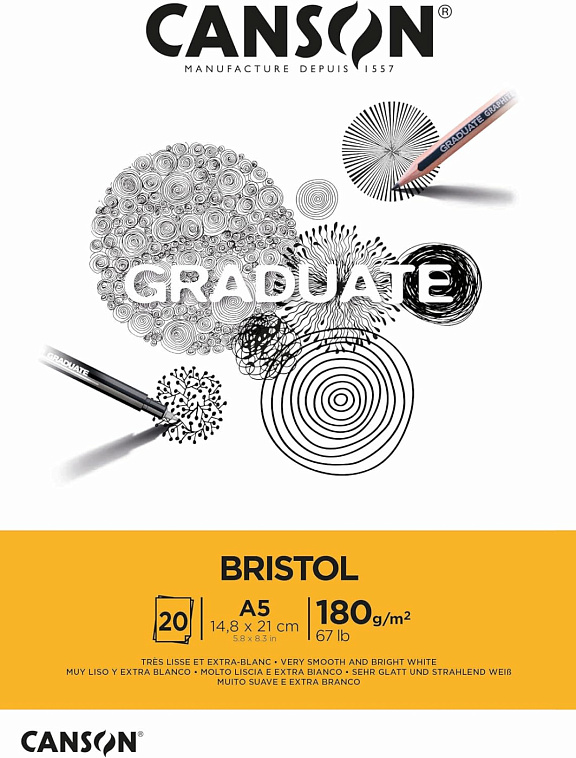 Альбом-склейка для смешанных техник Canson "Graduate Bristol" A5 20 л 180 г 606x758
