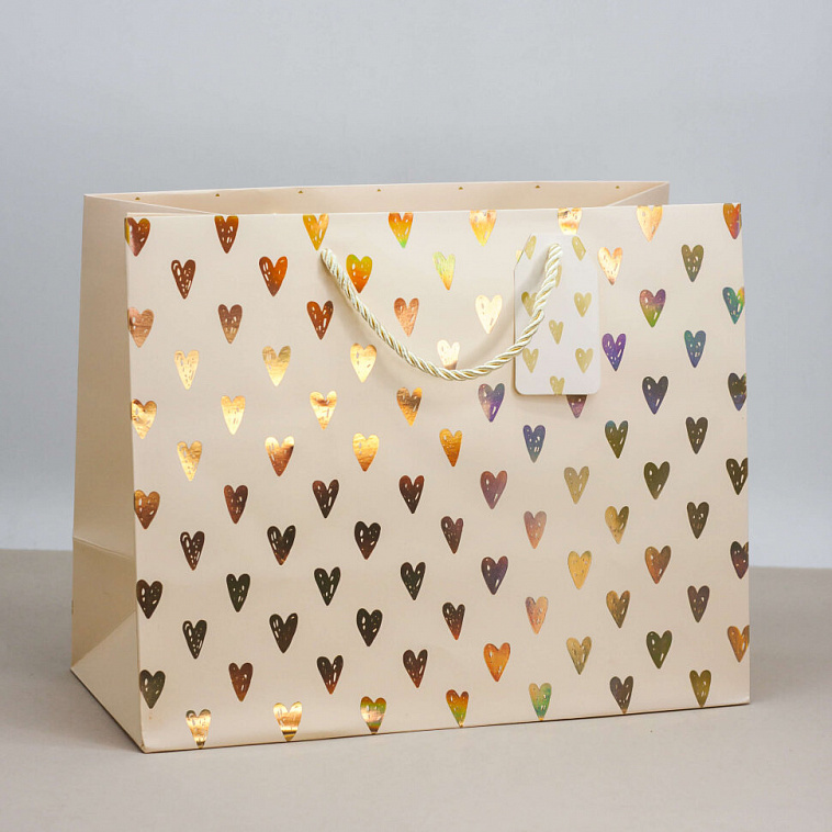 Пакет подарочный "Be mine heart" yellow, 32*25,5*15 см M