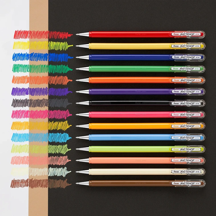 Ручка гелевая с супер укрывистыми чернилами Pentel "Mattehop" d 1 мм 606x758