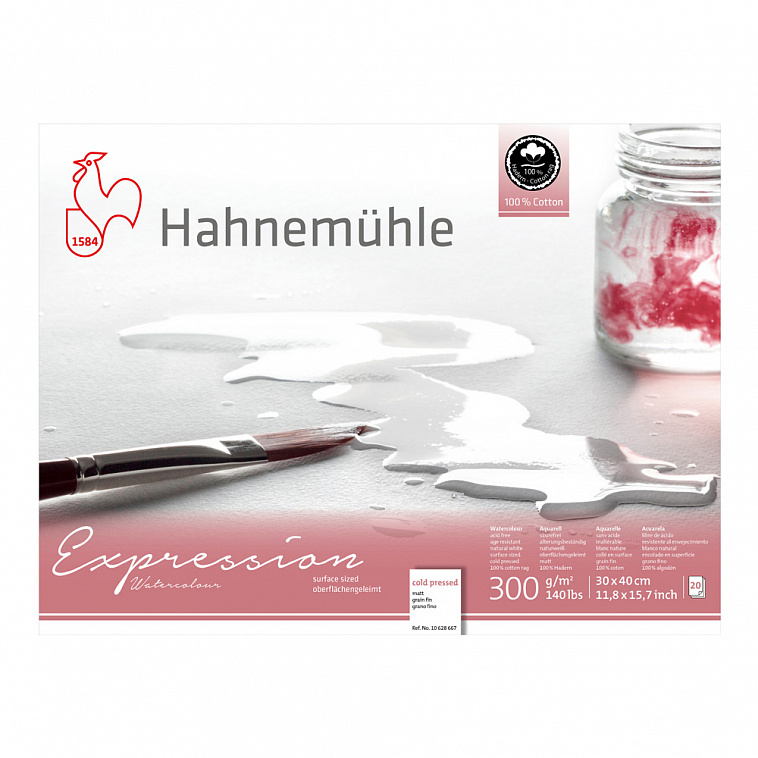 Альбом-склейка для акварели Hahnemuhle "Expression" 30х40 см 20 л 300 г, 100 % хлопок, среднее зерно