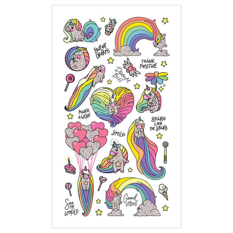 Наклейки гелевые MESHU "Rainbow unicorn", 10*23 см, пакет европодвес 606x758