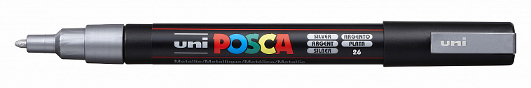 Маркер UNI "POSCA" PC-3M, 0,9-1,3 мм, наконечник пулевидный, №26 цвет серебряный 606x758