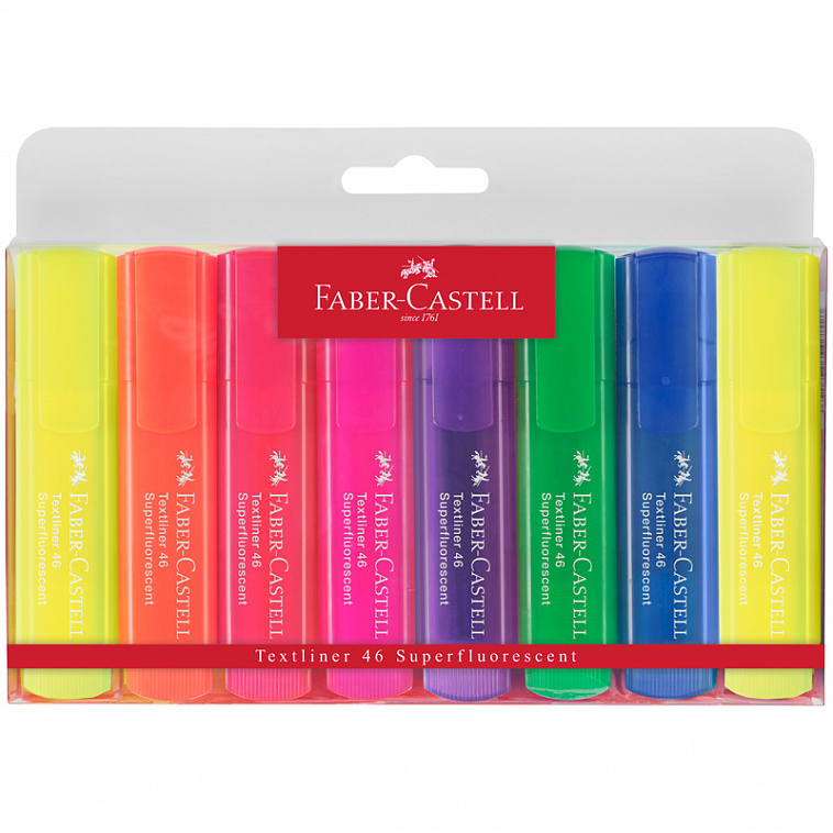 Набор текстовыделителей Faber-Castell "46 Superfluorescent" 1-5 мм, 8 флуоресцентных цв, пластик. уп