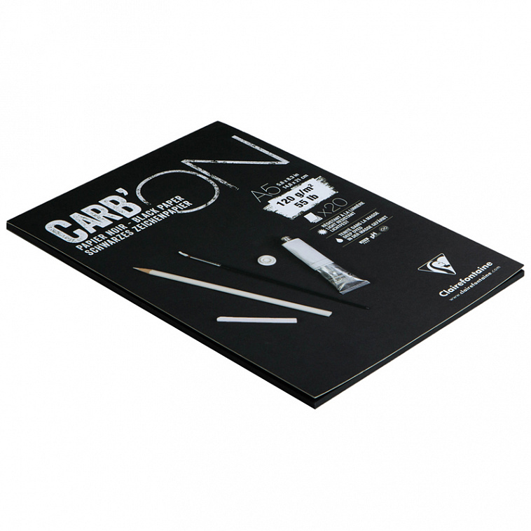 Скетчбук-склейка Clairefontaine "Carb'ON" А5 20 л 120 г, мелкозернистый, черный