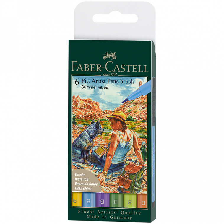 Набор ручек капиллярных Faber-Castell "Pitt Artist Pen Brush Summer vibes" 6 шт., пластик. уп., евро