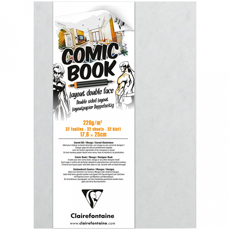 Альбом-склейка для маркеров Clairefontaine "Comic book" 17,6х25 мм  32 л 220 г 606x758
