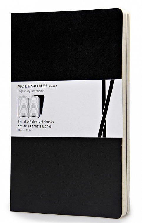 Записная книжка в линейку Moleskine "Volant" Large, 130х210 мм 96 стр мягкая обложка черная (2шт)