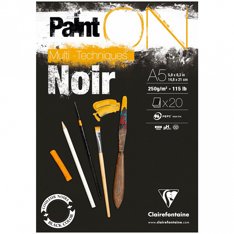Альбом-склейка для смешанных техник Clairefontaine "Paint'ON Noir" А5 20 л 250 г, черный 606x758