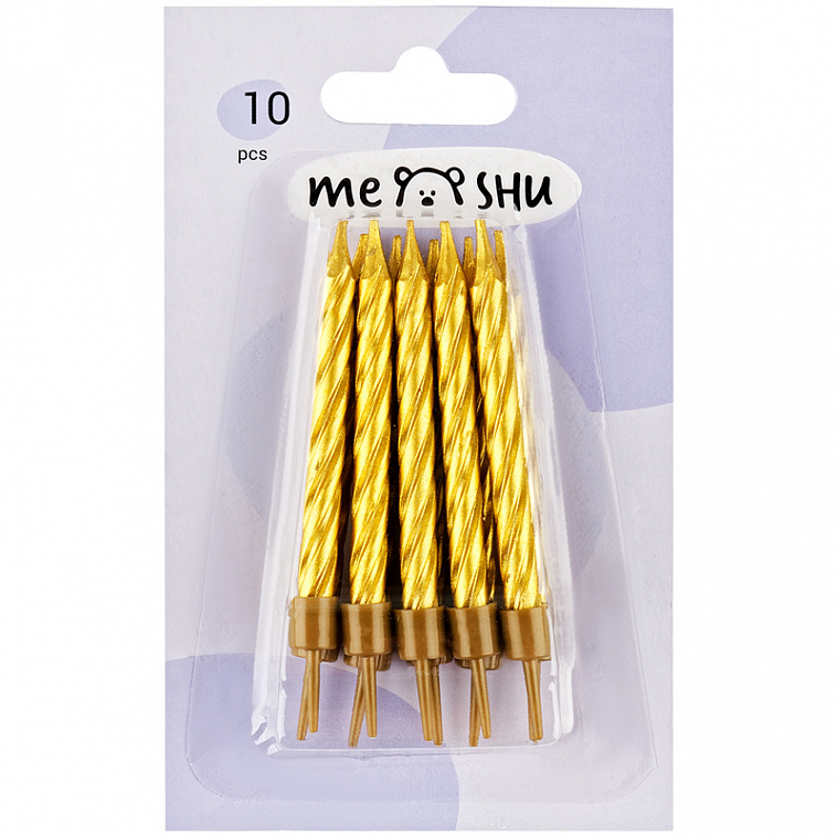 Свечи для торта с держателями MESHU "Мини", золотые, 5,8 см, 10 шт, блистер