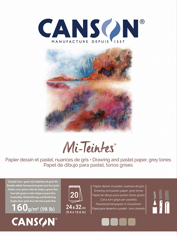 Альбом-склейка для пастели Canson "Mi-Teintes" 24х32 см 20 л 160 г, GREY