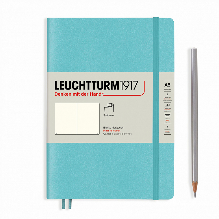 Записная книжка нелинованная Leuchtturm Rising Colours А5 123 стр., мягкая обложка бирюзовая