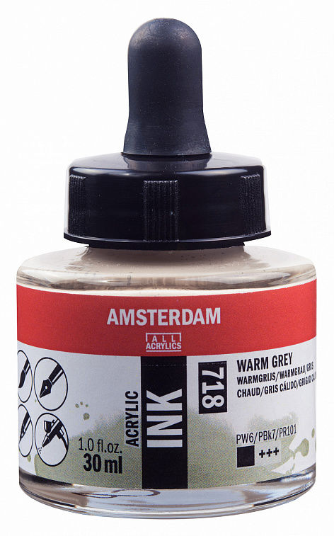 Чернила акриловые Talens "Amsterdam" 30 мл №718 Серый теплый 606x758
